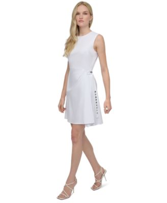 Women's Side-Pleated Button-Trim Sleeveless Dress