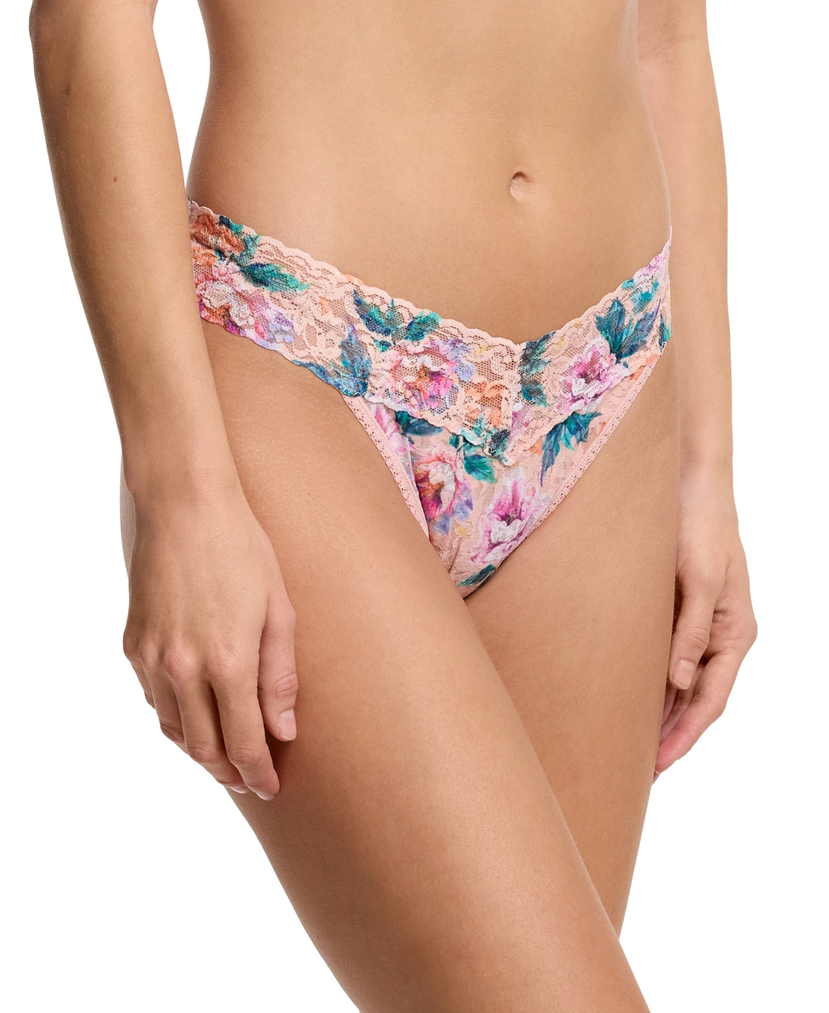 Shop Hanky Panky Women's Printed Signature Lace Original Rise Thong In Buy Myself Flowers Peach