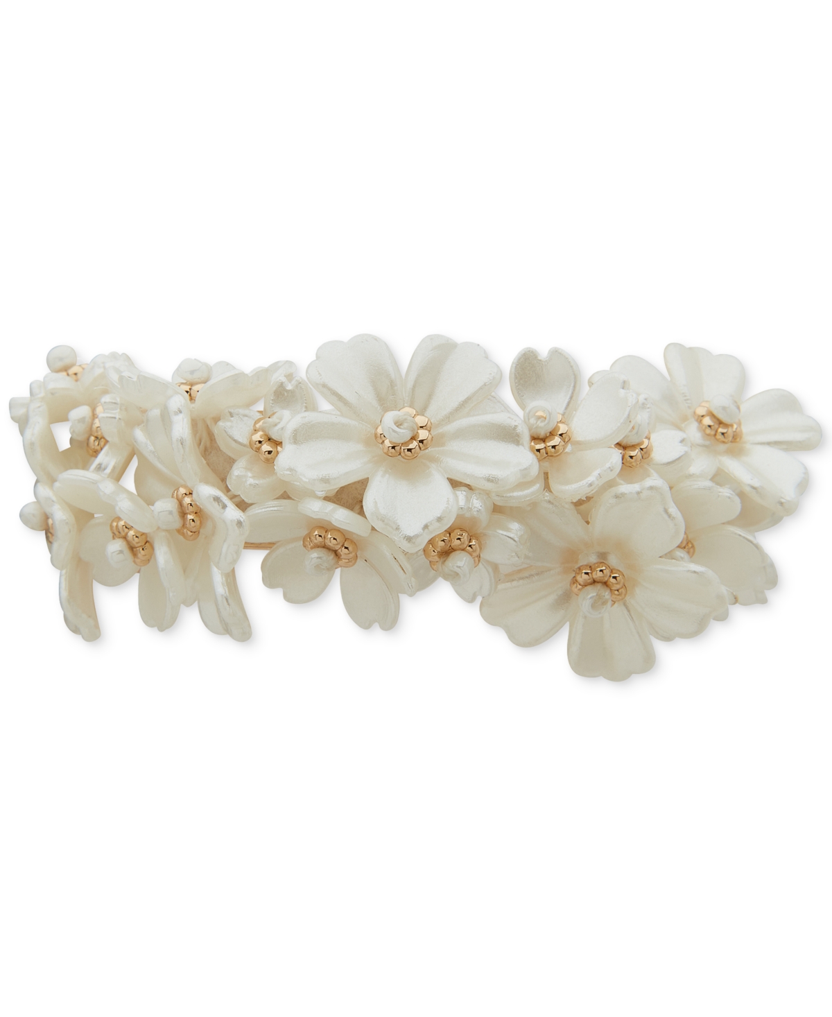 Gold-Tone White Flower Cluster Hair Barrette - Silver