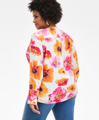 Plus Size Cuffed Surplice Blouse, Exclusively at Macy's 