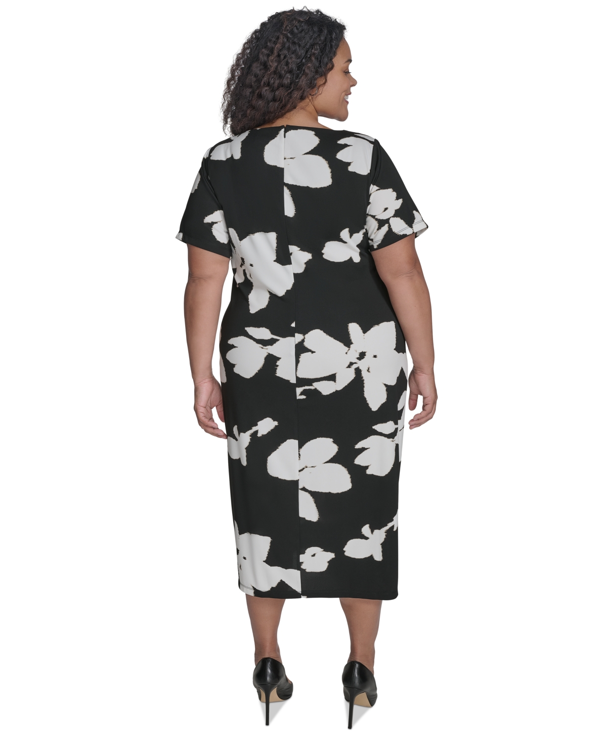 DKNY PLUS SIZE SIDE-TWIST SHORT-SLEEVE MIDI DRESS 