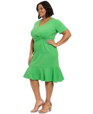 Plus Size Twist-Front Flounce-Hem Dress