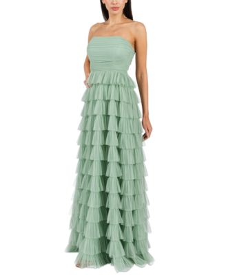 Juniors' Strapless Ruffle-Skirt Gown
