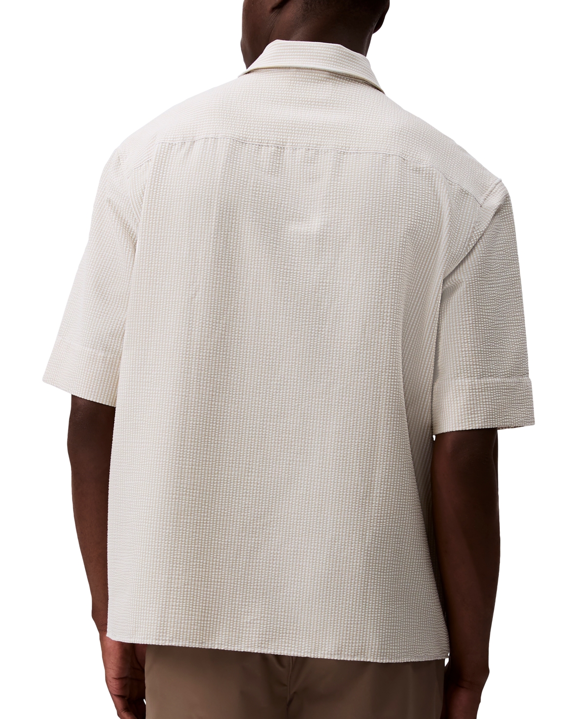 Calvin Klein Men's Relaxed Fit Short Sleeve Seersucker Striped Button-front Shirt In White
