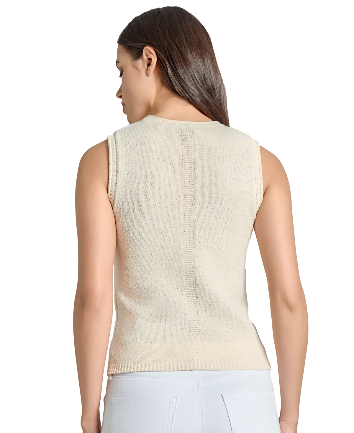 Jones New York Tape Yarn Roll Neck Sleeveless Sweater In Jones White