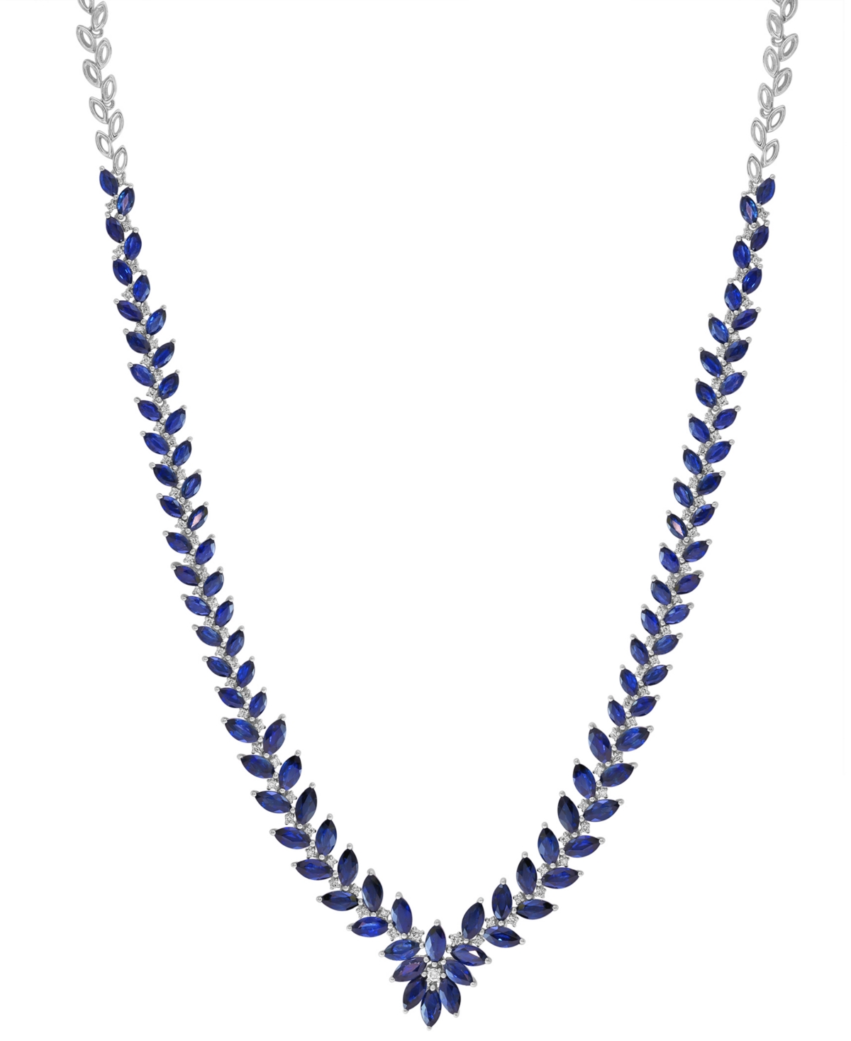 Effy Collection Effy Sapphire (12-1/5 Ct. T.w.) & Diamond (1/2 Ct. T.w.) V-shape 18" Collar Necklace In 14k White Go In Sapphire