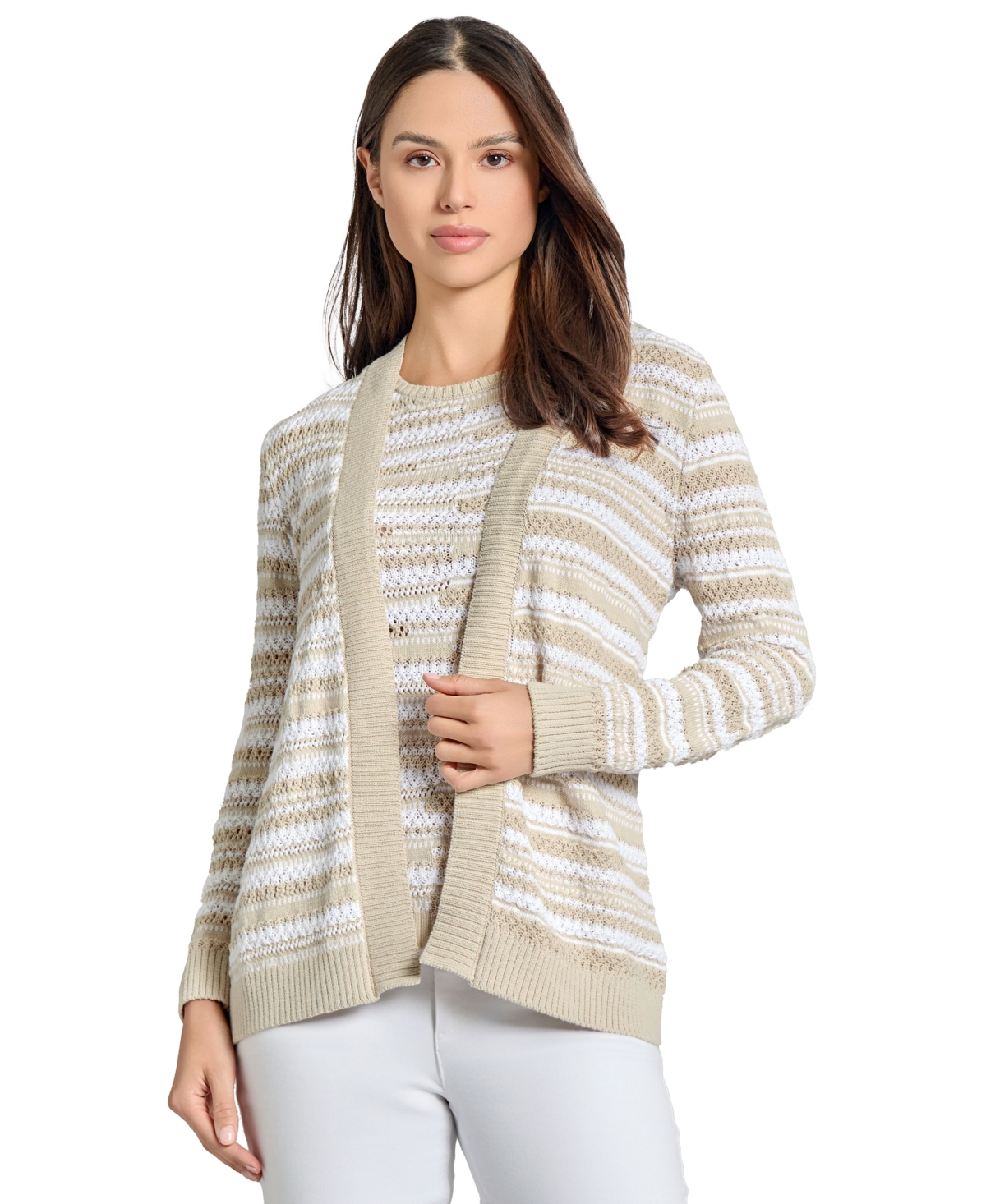 Women's Textured Open-Front Cardigan - Natural Stone / Nyc White