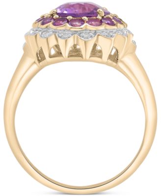 Rose de France (2-1/10 ct. t.w.), Amethyst (1/2 ct. t.w.) & Diamond (1/20 ct. t.w.) Statement Ring in 14k Gold 	