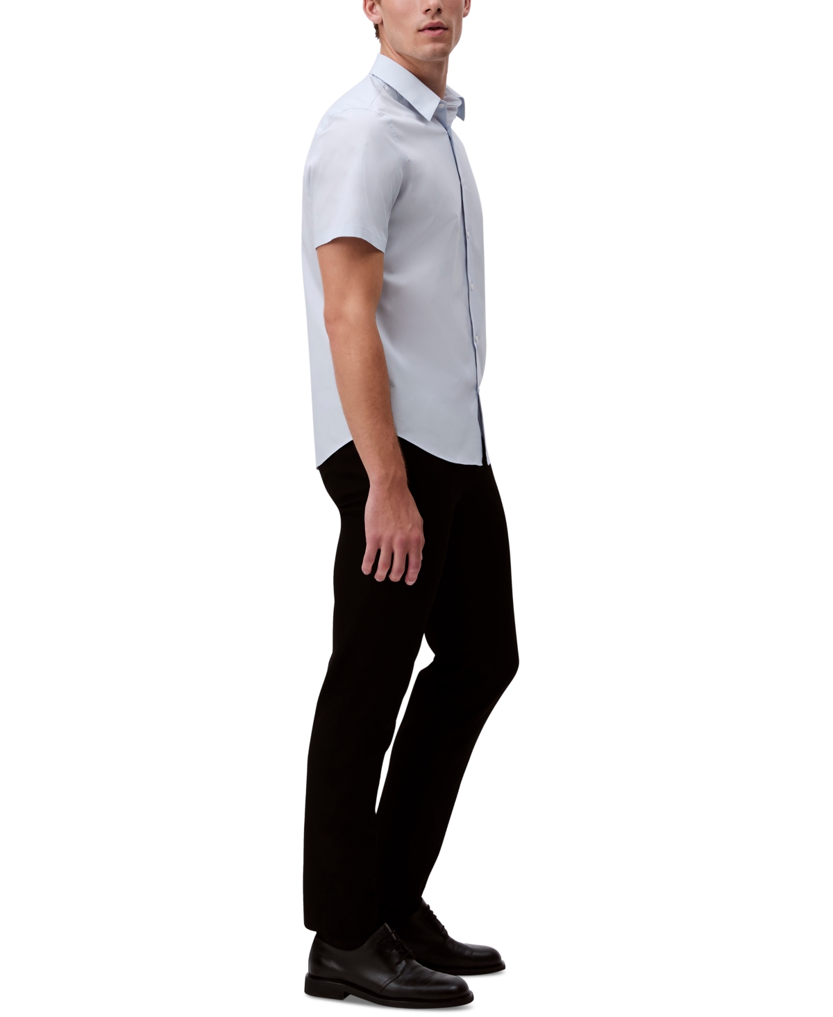 Shop Calvin Klein Men's Slim Fit Short Sleeve Solid Stretch Button-front Shirt In Plein Air