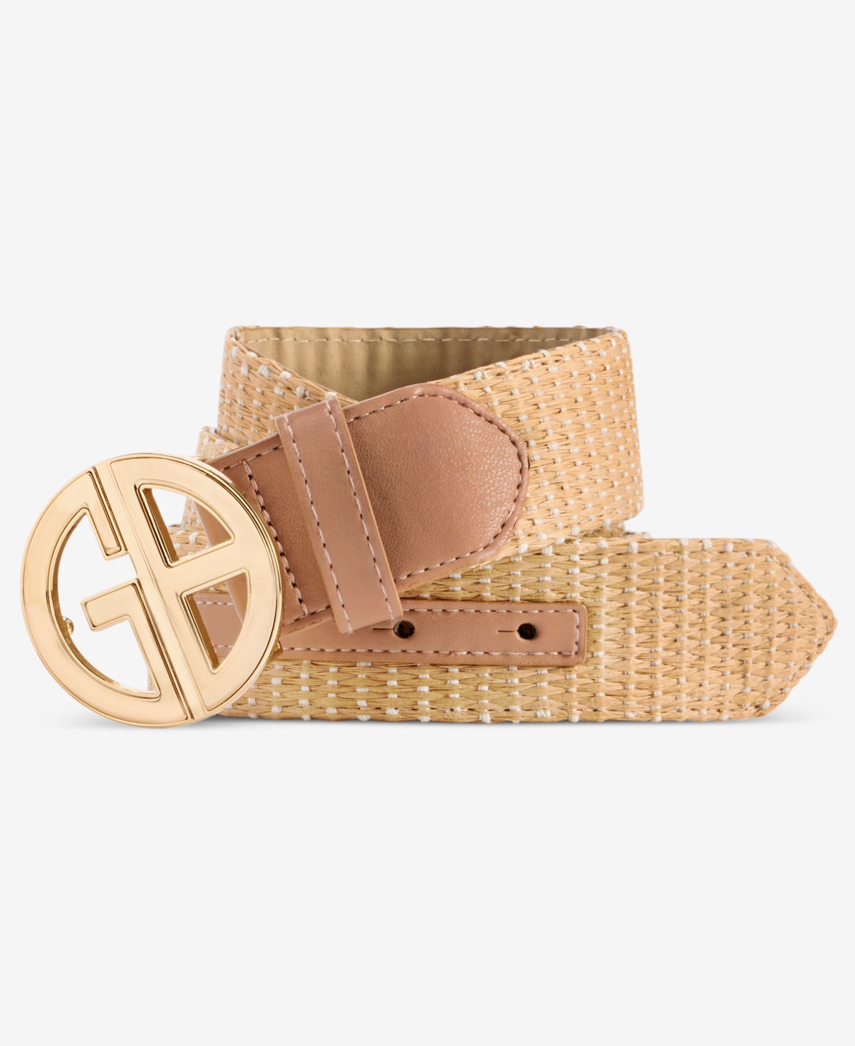 Logo-Buckle Straw Belt - Med Beige