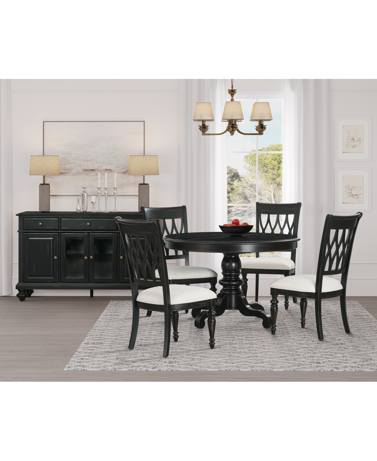 Macy's Daria 5-pc. Dining Set (round Table & 4 Upholstered Back Side Chairs), Created For  In Black