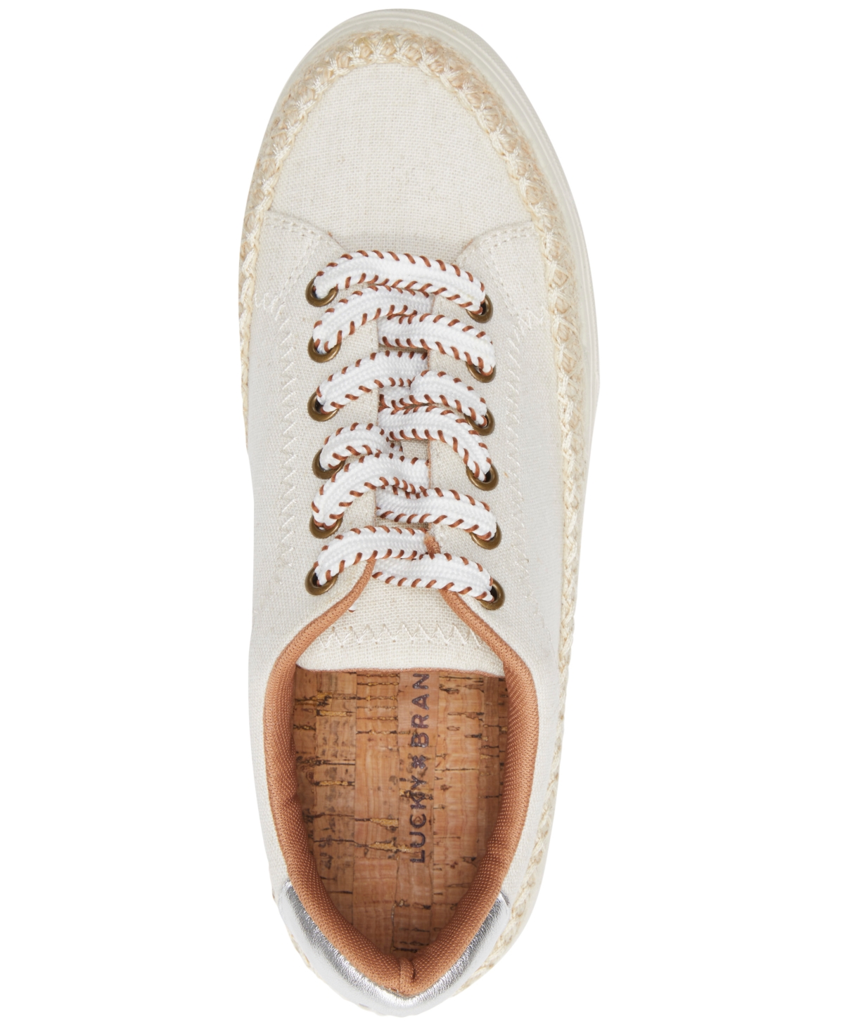 Shop Lucky Brand Women's Cheynas Whipstitch Lace-up Sneakers In Natural,platino Metallic Linen