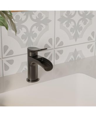 Waterfall Single Hole Single-Handle Low-Arc Bathroom Faucet With Supply Line in Matte Black