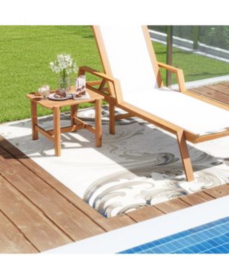 Patio Teak Wood Side Table with Slatted Tabletop for Yard