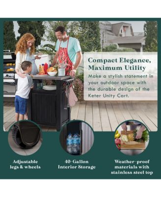 Unity 40 Gal Patio Storage Grilling Bar Cart w/ Stainless Steel Top, Brown