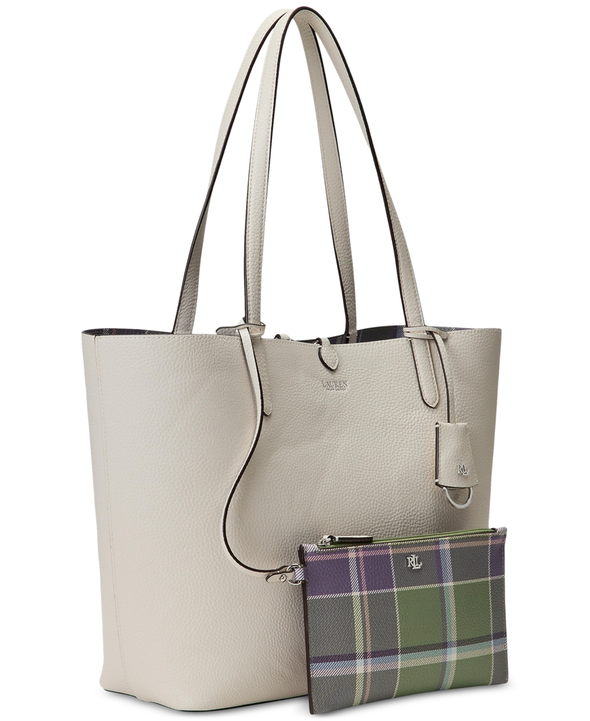 Ralph Lauren Large Reversible Tote Bag In Soft White,beaumont Plaid