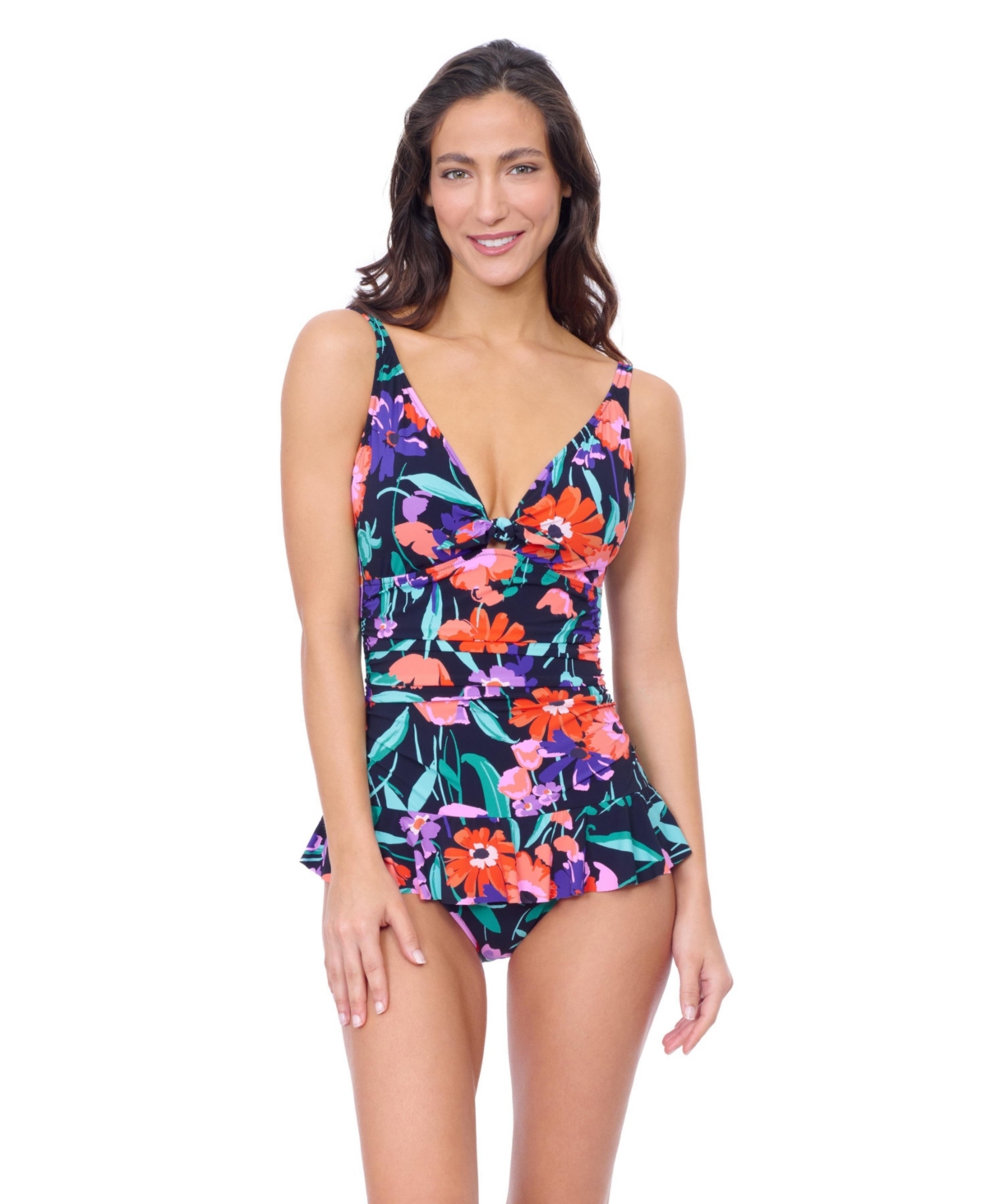Women's Marguerite V Neck Swimdress - Black multi