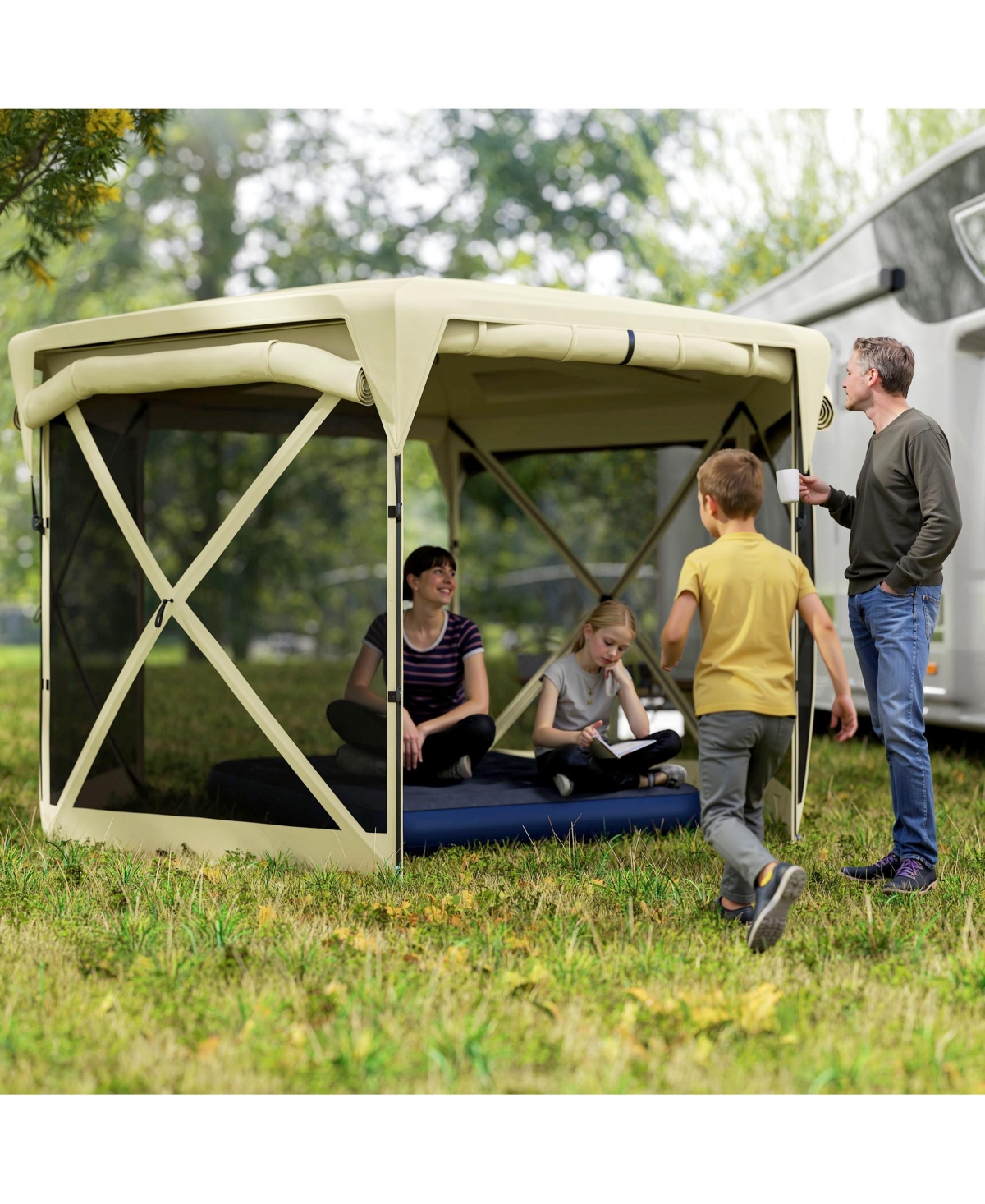 Outsunny 11ft Pop Up Gazebo Screen Tent with Removable Roof, Dark