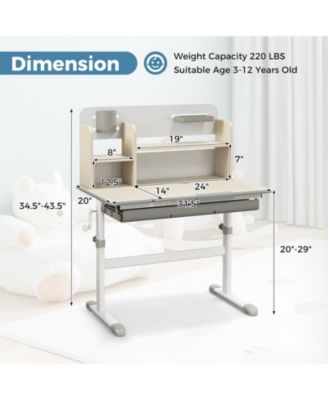 Height Adjustable Kids Study Desk with Tilt Desktop for 3-12 Years Old