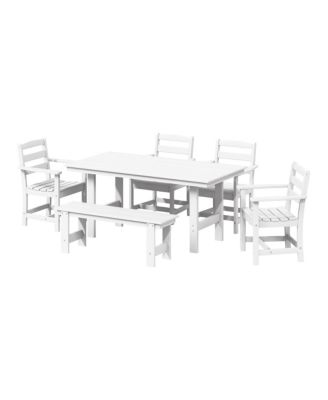 6-Piece Outdoor HDPE Patio Dining Table Set with Bench