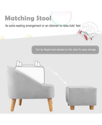Soft Velvet Upholstered Kids Sofa Chair with Ottoman