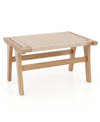 Teak Wood Ottoman Footstool with Braided Rope for Living Room