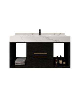 Modern 39.4" Floating Bathroom Vanity with Ceramic Sink and Storage