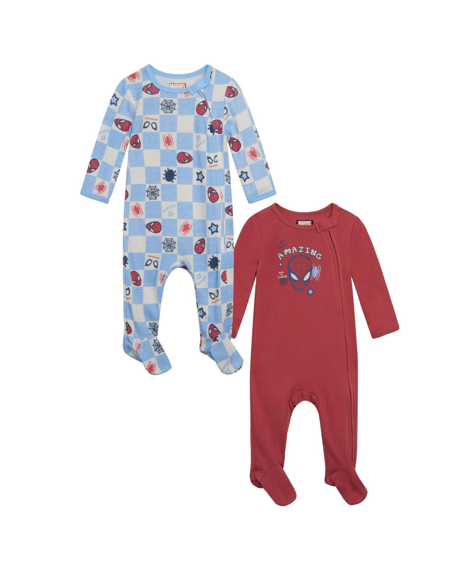 Baby Boys Marvel 2 Pack Zip Up Sleep N' Play Coveralls