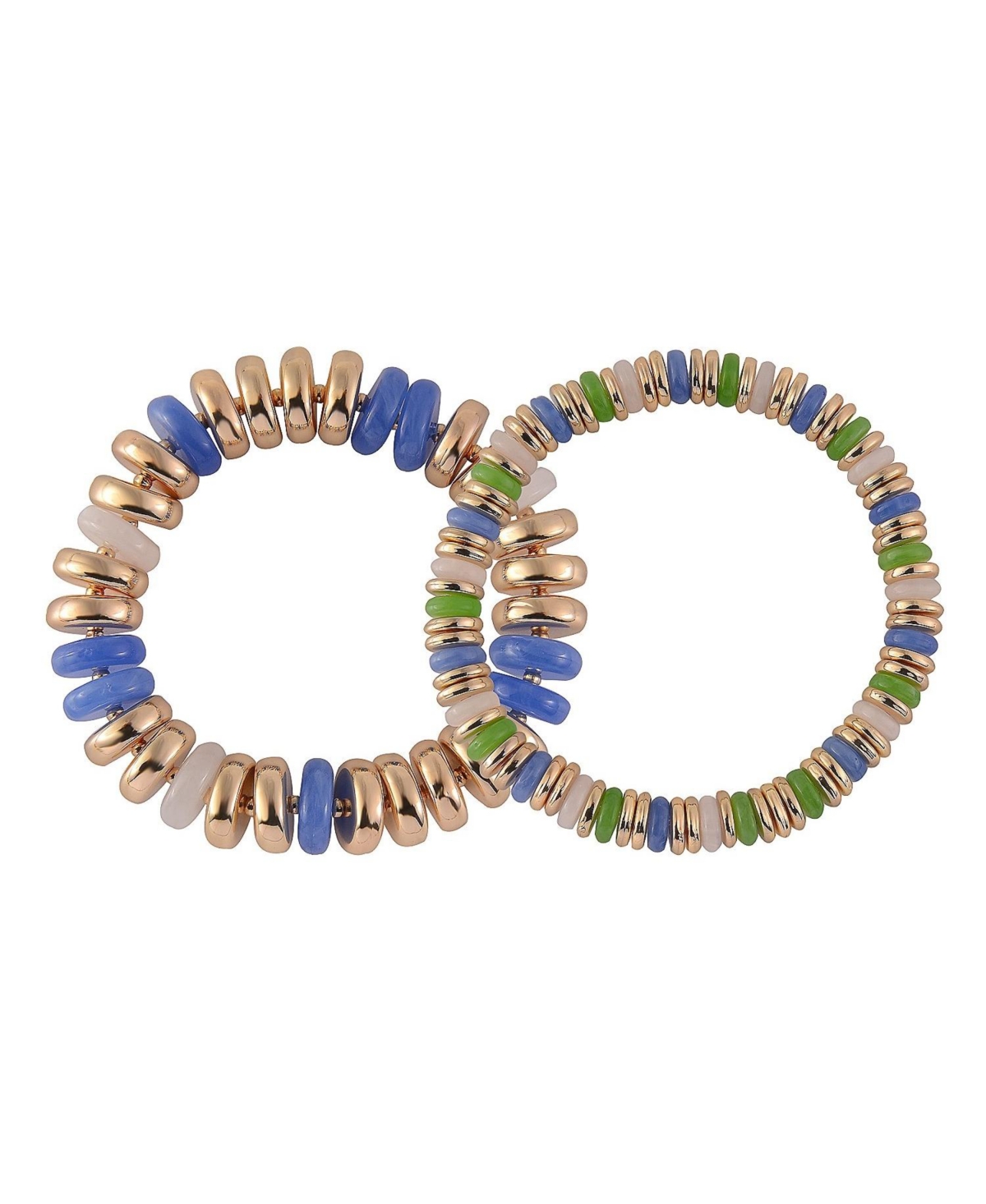 Gold Tone and Multi Color Disc 2pc Stretch Bracelet Set - Gold