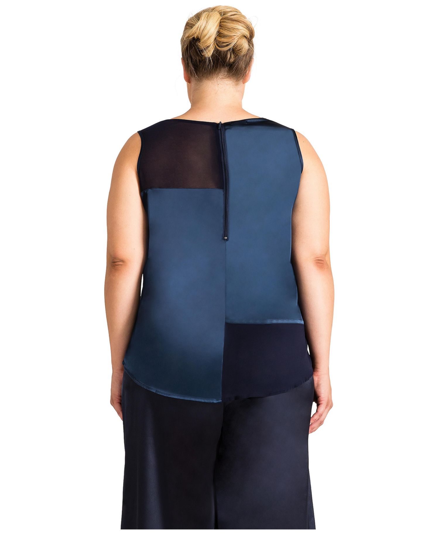 Plus Size Sateen and Chiffon Sleeveless Shirt