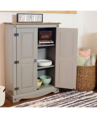 2-Door, 2-Shelf Accent Cupboard - Solid Pine - Gray - 43" H