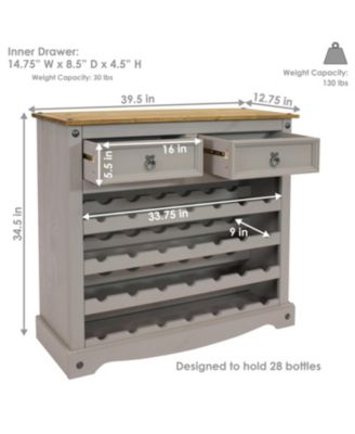 28-Bottle Freestanding Wine Rack - Solid Pine - Gray - 34.5"