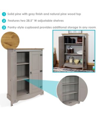 2-Door, 2-Shelf Accent Cupboard - Solid Pine - Gray - 43" H