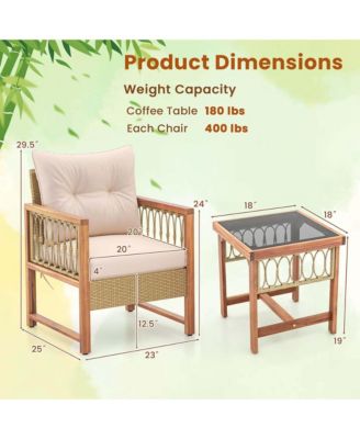 3 PCS Furniture Set Patio PE Wicker Conversation Bistro Set