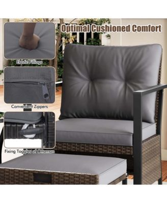 Set of 5 Furniture Set Rattan Chairs & Ottomans w/ Glass Topped Coffee Table Patio