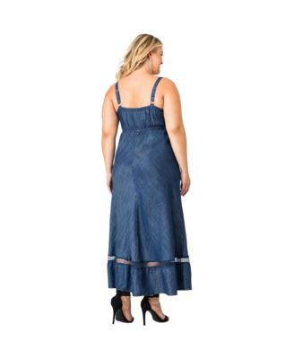 Plus Size Women's Straps Denim Tencel Maxi Dress