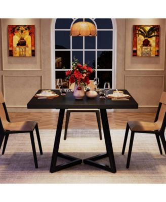 Square Dining Table for 4, 31.5" Industrial Dinner Table with Metal Base, Wood Kitchen Table for Dining Room, Small Space, Apartment