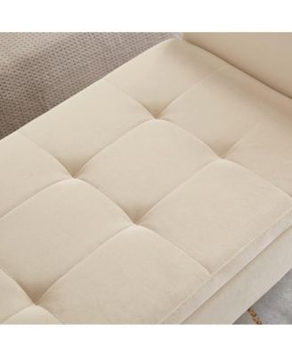 Velvet Storage Bench with Curved Arms, Upholstered Tufted Ottoman