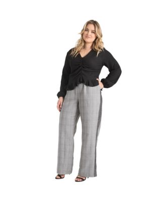 Plus Size Women's Tuxedo Plaid Wide Leg Suit Pants