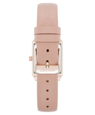 Women's Quartz Rectangular Rose Gold-Tone and Pink Polyurethane Leather Band Watch, 29mm
