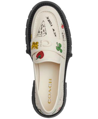 Leah Platform Sketch Embroidered Leather Loafers
