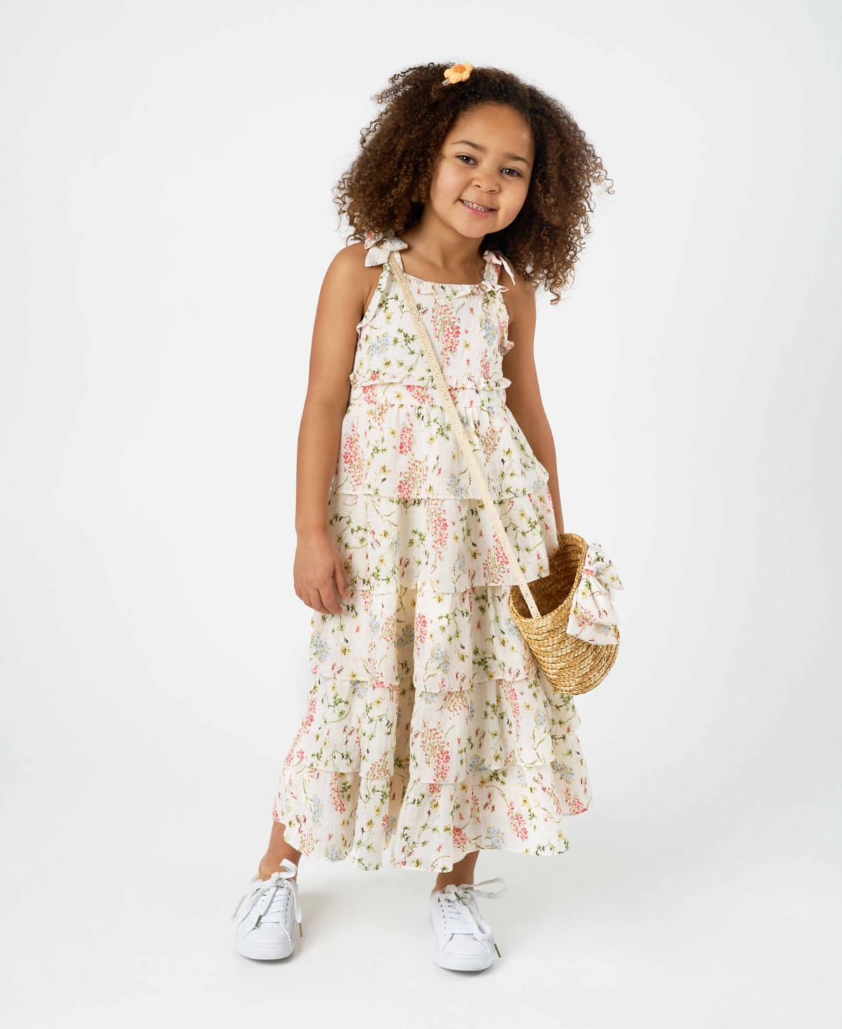 Shop Rare Editions Little And Toddler Girls 2-piece Textured Floral Maxi Dress With Bag Set In Cream