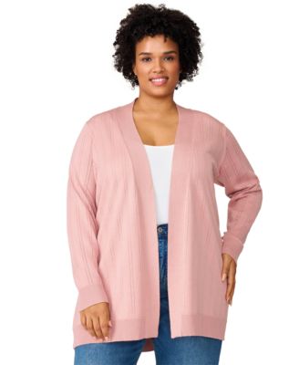 Women's Pointelle Open-Front Long Cardigan Sweater