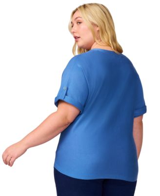 Plus Size Roll-Tab Dolman-Sleeve Sweater