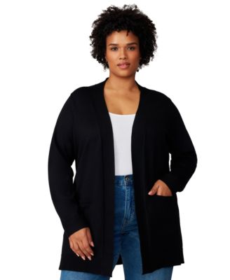 Women's Cable-Trim Open-Front Long Cardigan Sweater