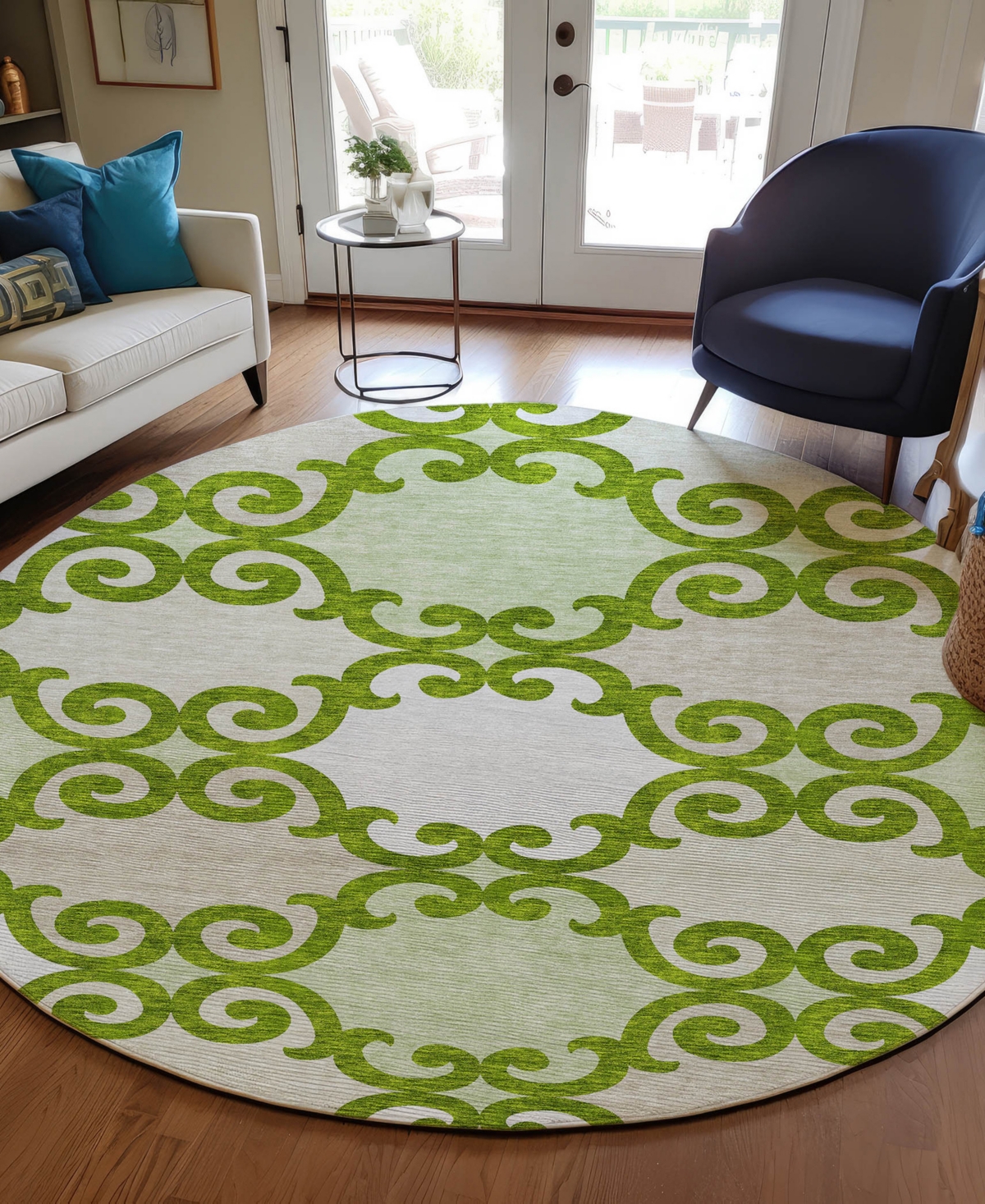Addison Chantille Acn883 8'x8' Round Area Rug In Lime