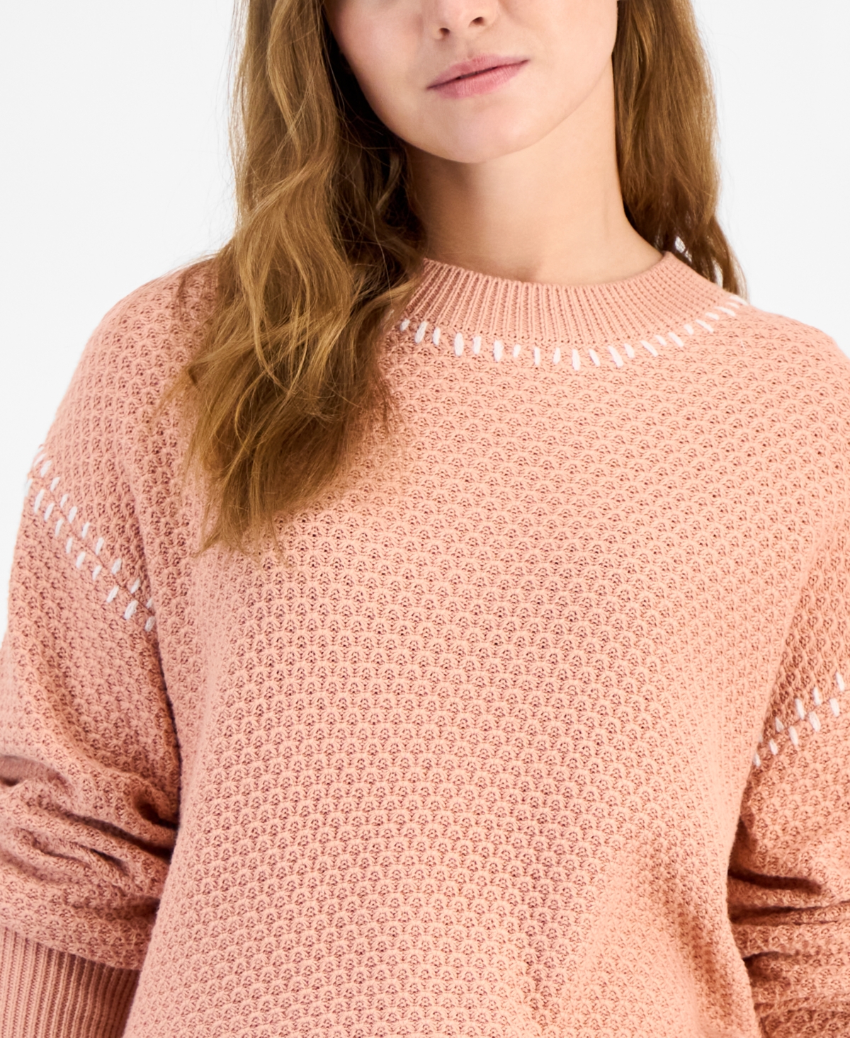 Shop And Now This Women's Whip Stitch Dropped-shoulder Cotton Sweater, Exclusively At Macy's In True Terracotta