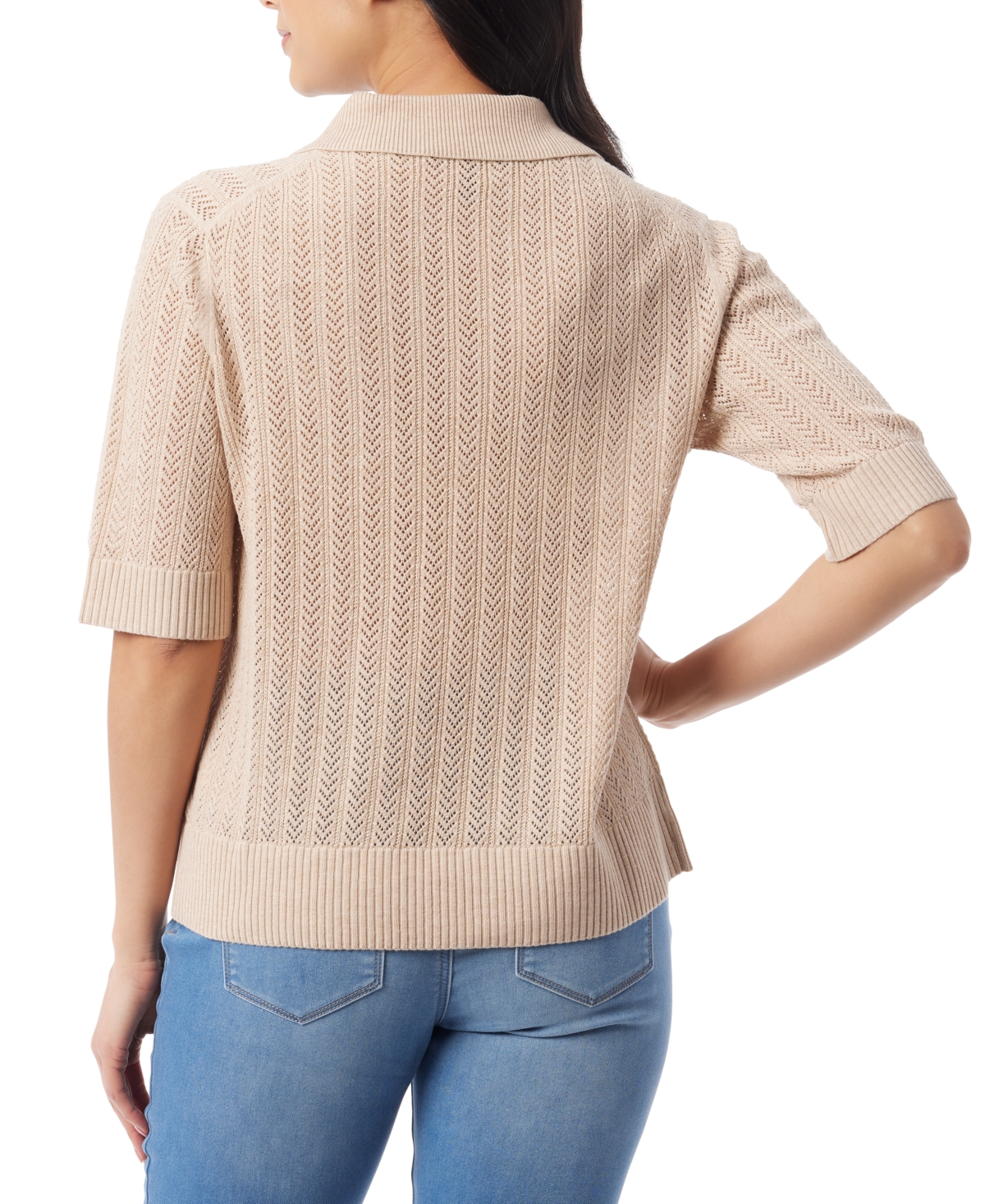 Gloria Vanderbilt Women's Peggy Pointelle-knit Polo Sweater In Dusty Sand