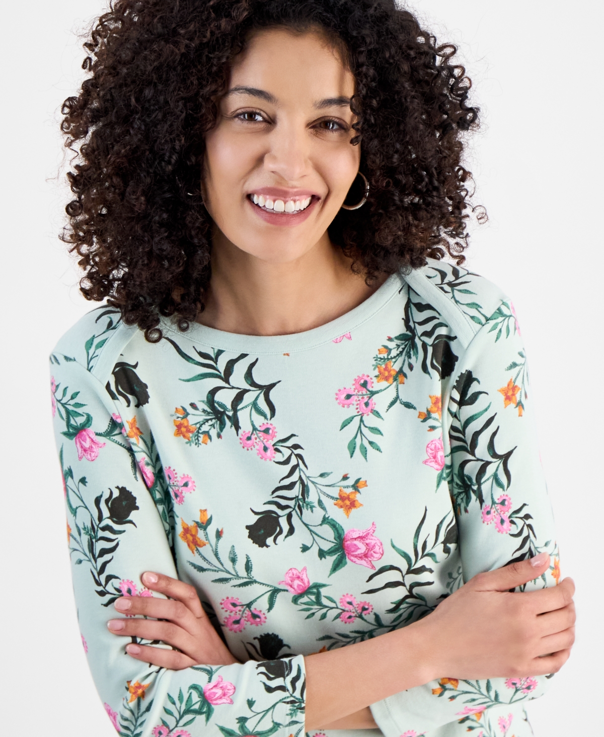 Style & Co Petite Cotton Boat-neck Dress, Exclusively At Macy's In Fauna Mint