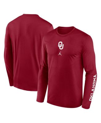 Jordan - Men's Crimson Oklahoma Sooners Primetime Center Lockup Two-Hit Legend Long Sleeve T-shirt